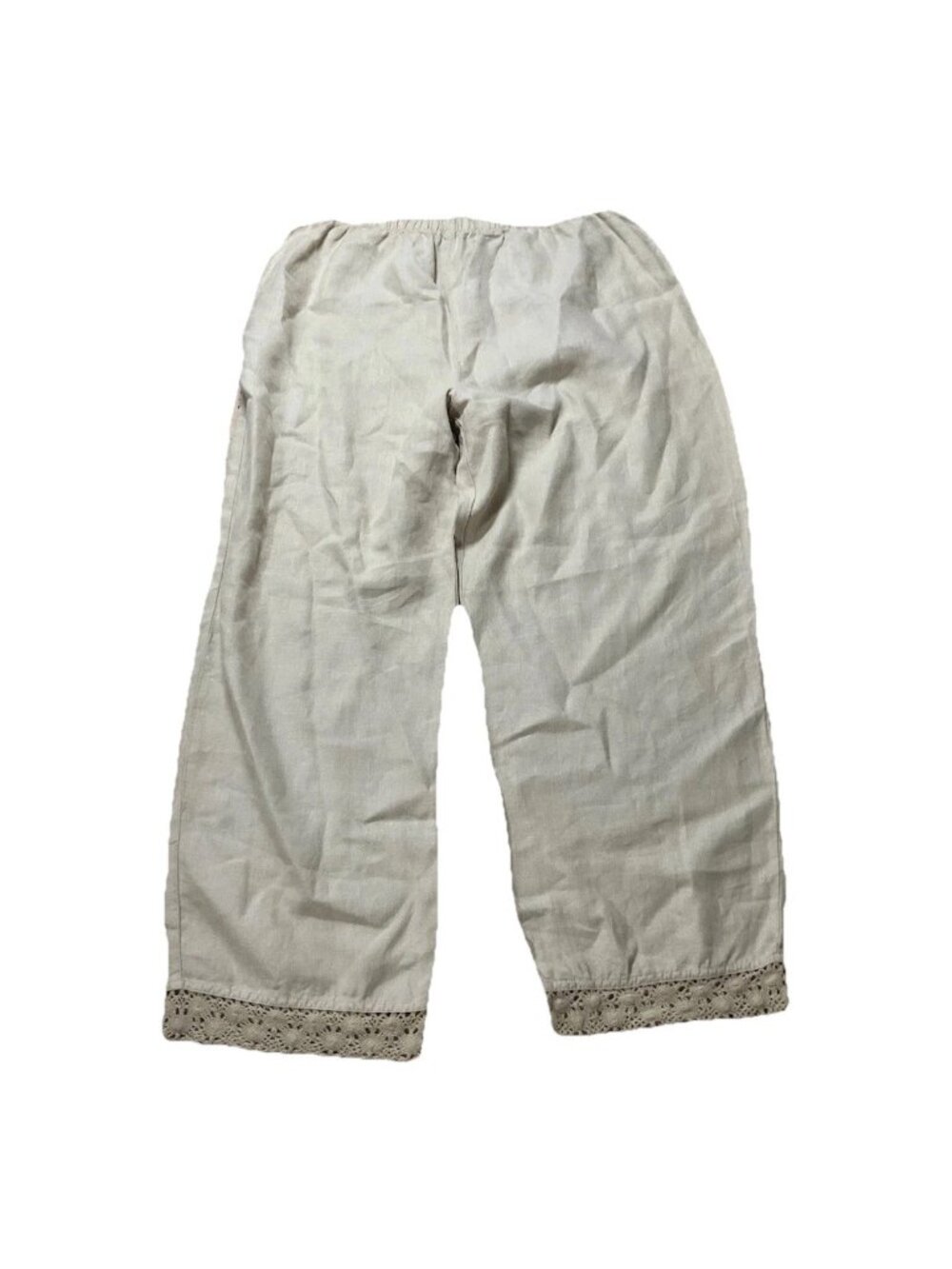 J. Jill Vintage Linen Pants With Knit Lace Detail Large Beige ankle or crop